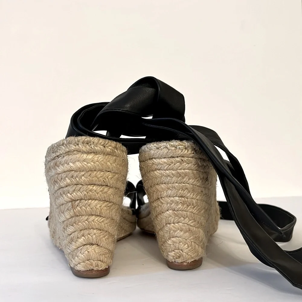 Loeffler Randall Black Leather Espadrille Wedges Sz‎ 8.5